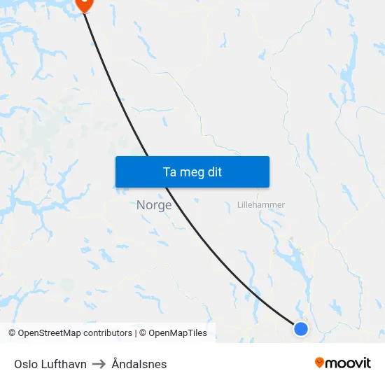 Oslo Lufthavn to Åndalsnes map
