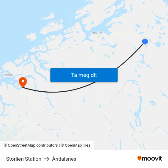 Storlien Station to Åndalsnes map