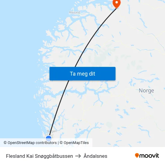 Flesland Kai Snøggbåtbussen to Åndalsnes map