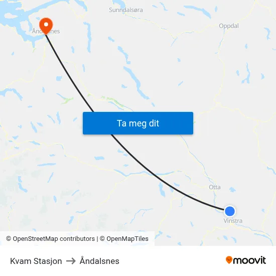 Kvam Stasjon to Åndalsnes map