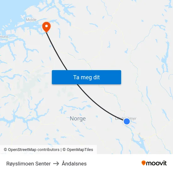 Røyslimoen Senter to Åndalsnes map