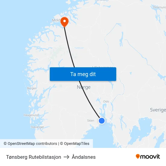 Tønsberg Rutebilstasjon to Åndalsnes map