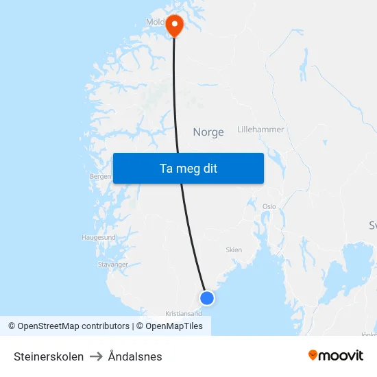 Steinerskolen to Åndalsnes map
