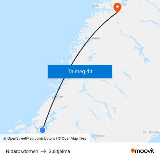 Nidarosdomen to Sulitjelma map