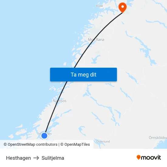 Hesthagen to Sulitjelma map