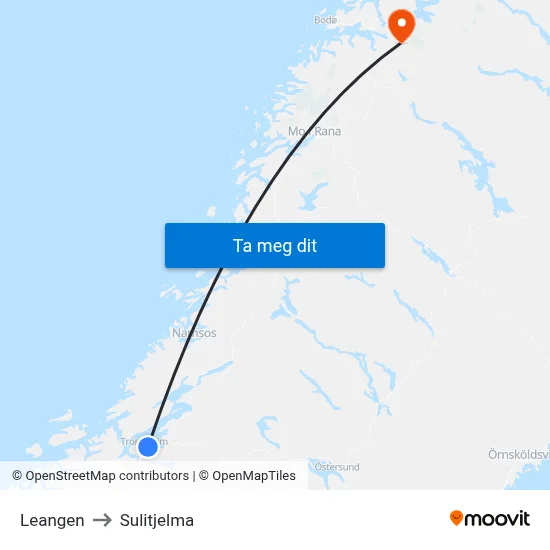 Leangen to Sulitjelma map