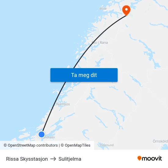 Rissa Skysstasjon to Sulitjelma map
