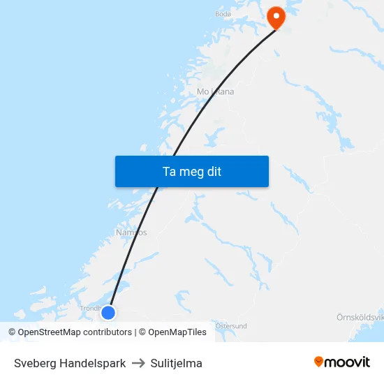 Sveberg Handelspark to Sulitjelma map