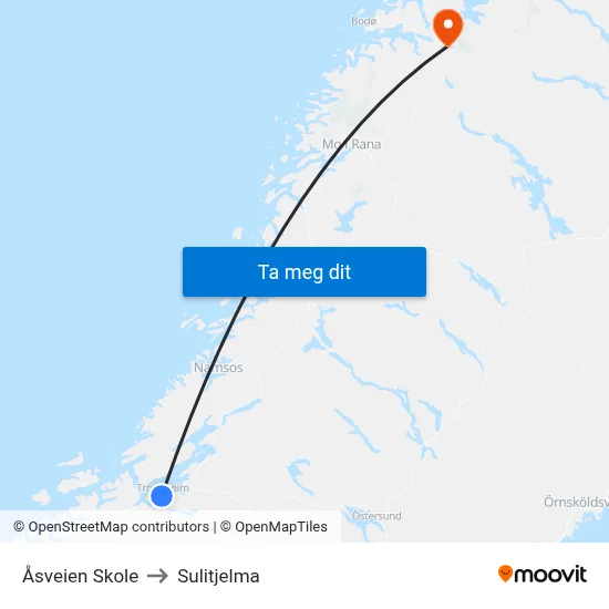 Åsveien Skole to Sulitjelma map