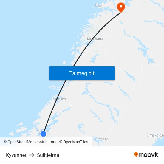Kyvannet to Sulitjelma map