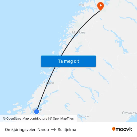 Omkjøringsveien Nardo to Sulitjelma map