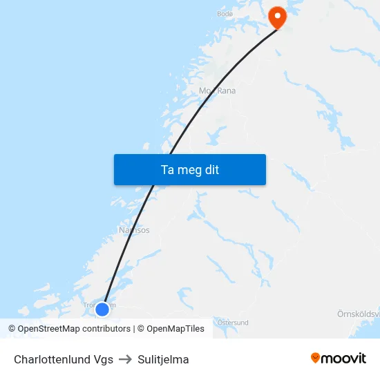 Charlottenlund Vgs to Sulitjelma map