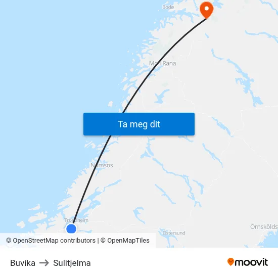 Buvika to Sulitjelma map