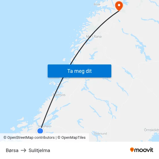 Børsa to Sulitjelma map