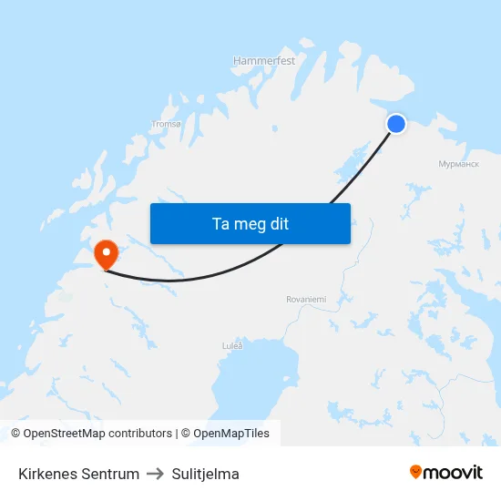 Kirkenes Sentrum to Sulitjelma map