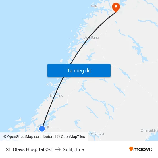 St. Olavs Hospital Øst to Sulitjelma map