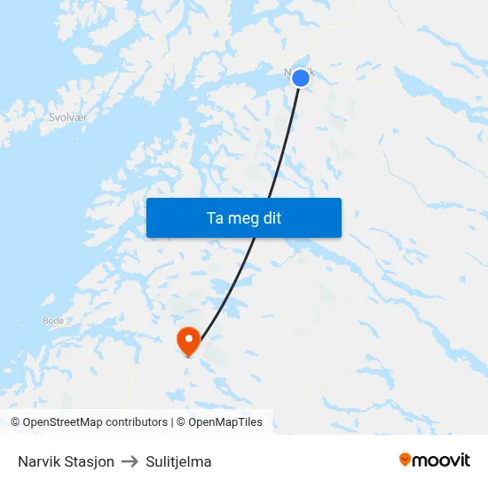 Narvik Stasjon to Sulitjelma map