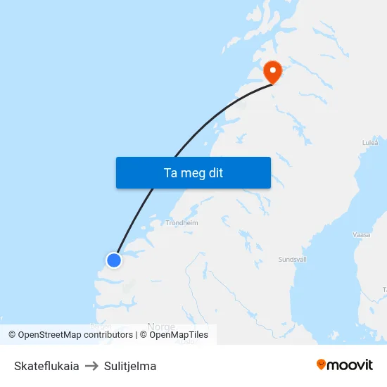 Skateflukaia to Sulitjelma map