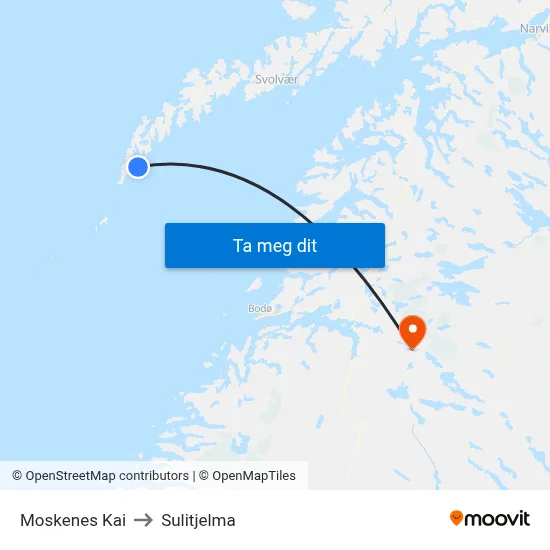 Moskenes Kai to Sulitjelma map
