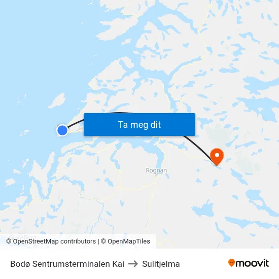 Bodø Sentrumsterminalen Kai to Sulitjelma map