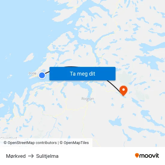 Mørkved to Sulitjelma map