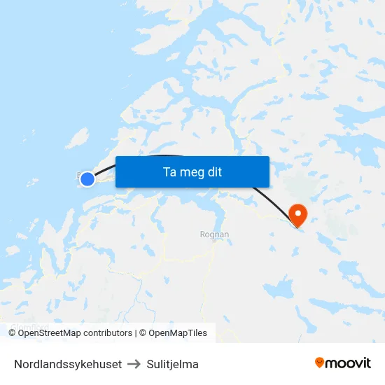 Nordlandssykehuset to Sulitjelma map