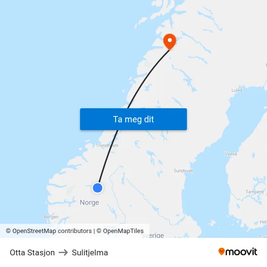Otta Stasjon to Sulitjelma map