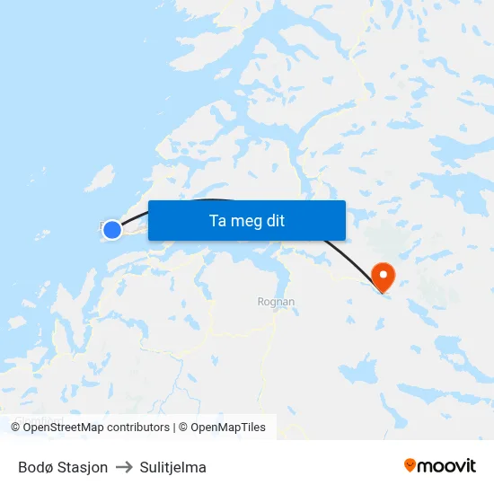 Bodø Stasjon to Sulitjelma map