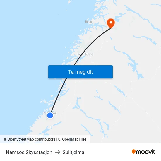 Namsos Skysstasjon to Sulitjelma map