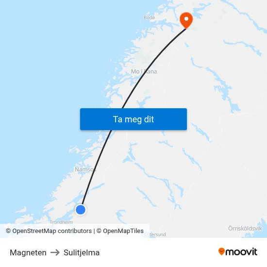 Magneten to Sulitjelma map