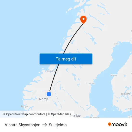 Vinstra Skysstasjon to Sulitjelma map