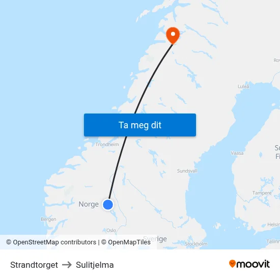 Strandtorget to Sulitjelma map
