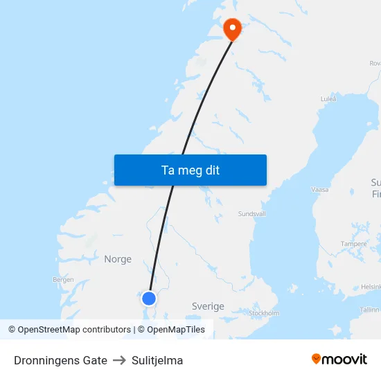 Dronningens Gate to Sulitjelma map