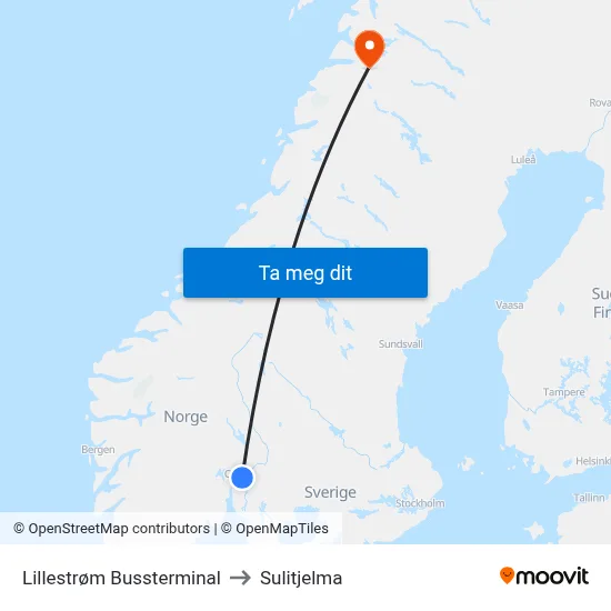 Lillestrøm Bussterminal to Sulitjelma map