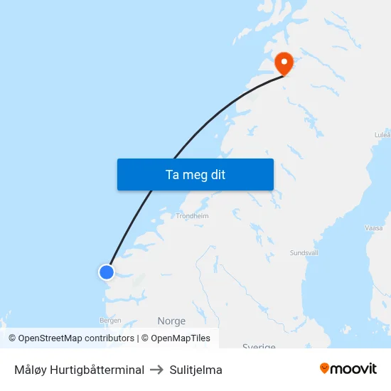 Måløy Hurtigbåtterminal to Sulitjelma map