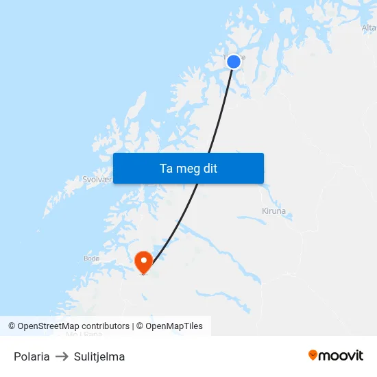 Polaria to Sulitjelma map