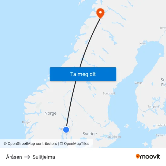 Åråsen to Sulitjelma map
