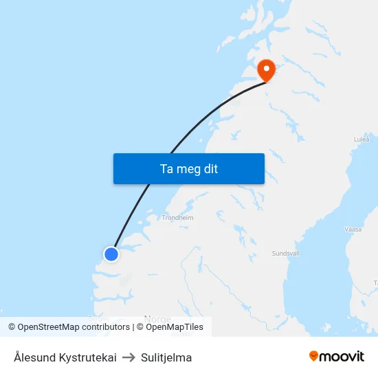 Ålesund Kystrutekai to Sulitjelma map