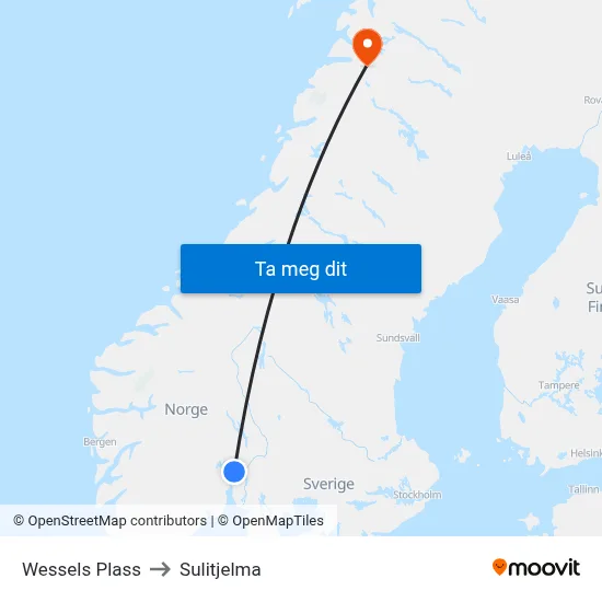Wessels Plass to Sulitjelma map