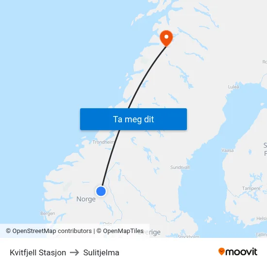 Kvitfjell Stasjon to Sulitjelma map