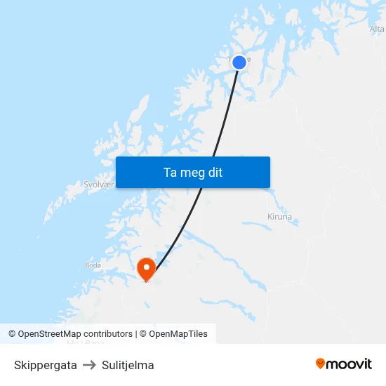 Skippergata to Sulitjelma map