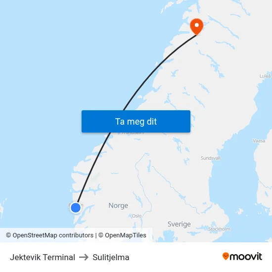 Jektevik Terminal to Sulitjelma map