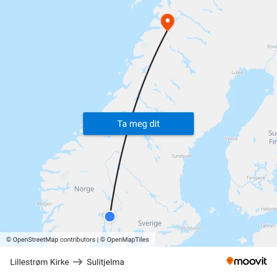 Lillestrøm Kirke to Sulitjelma map