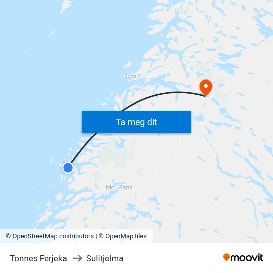 Tonnes Ferjekai to Sulitjelma map