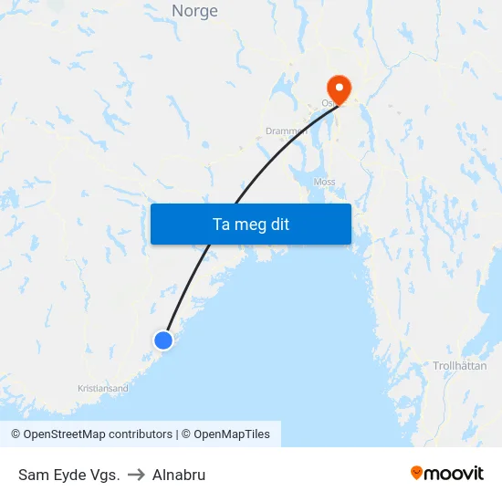 Sam Eyde Vgs. to Alnabru map