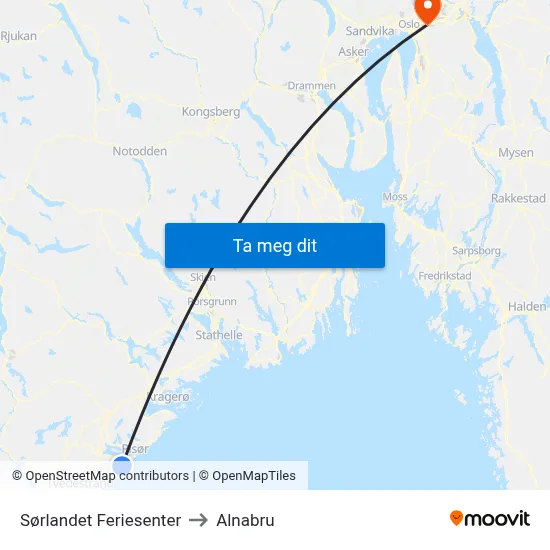 Sørlandet Feriesenter to Alnabru map