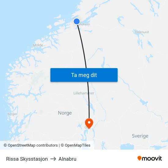 Rissa Skysstasjon to Alnabru map