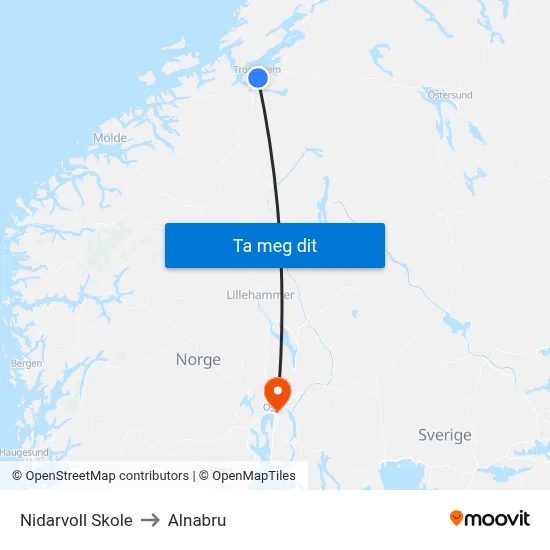 Nidarvoll Skole to Alnabru map