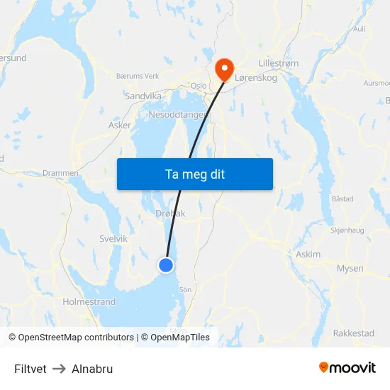 Filtvet to Alnabru map