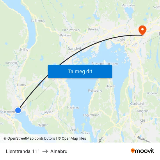 Lierstranda 111 to Alnabru map